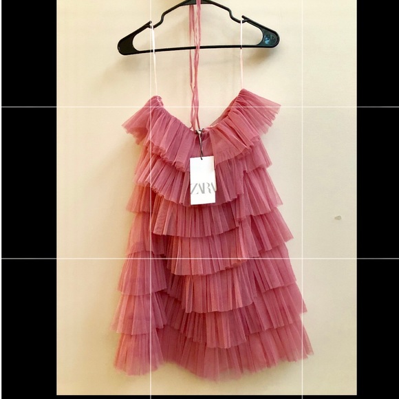 ZARA RUFFLED TULLE DRESS PINK - Picture 8 of 8